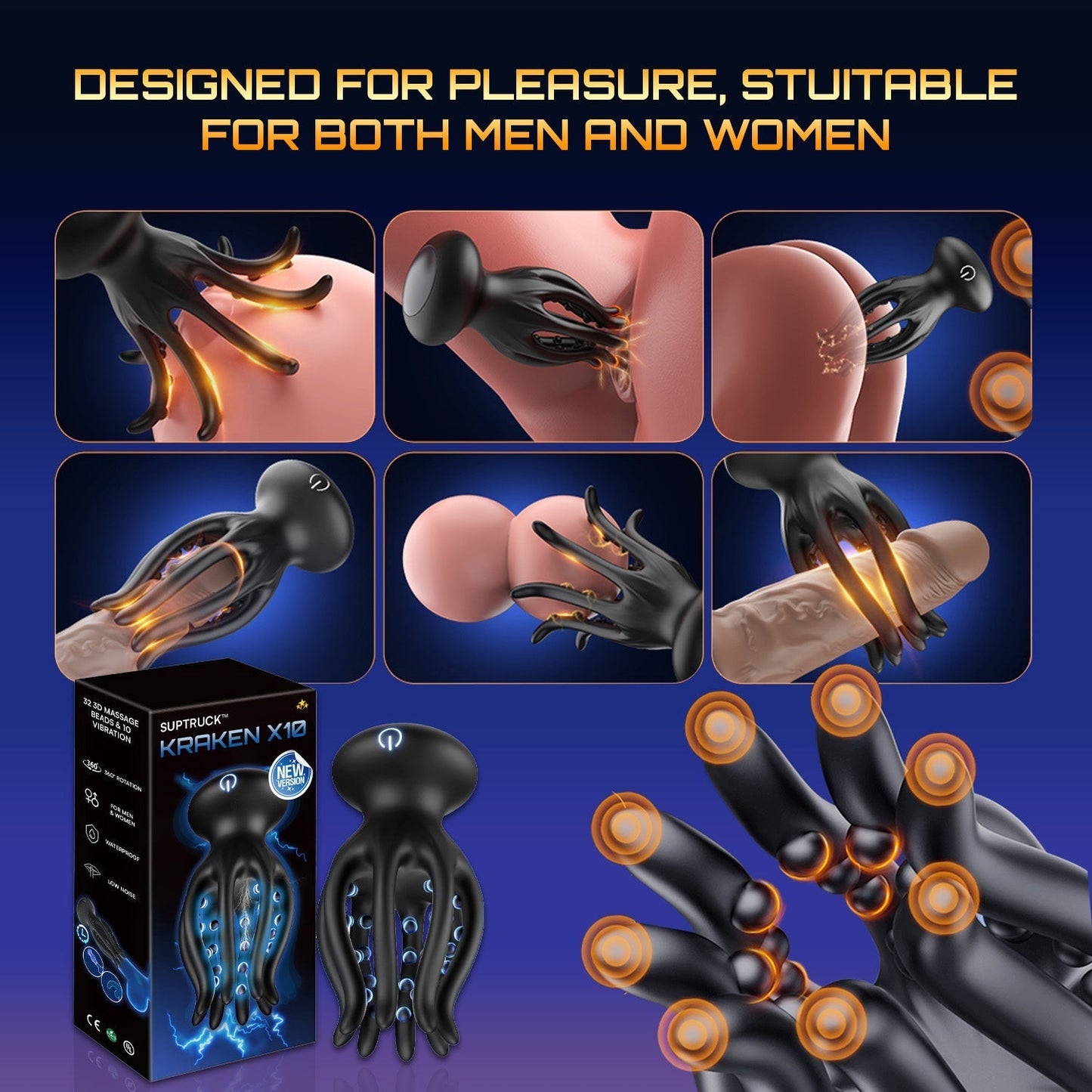 KRAKEN Suptruck⢠X10 Unisex 360° Vibrator 32 Massage Beads & 10 Modes