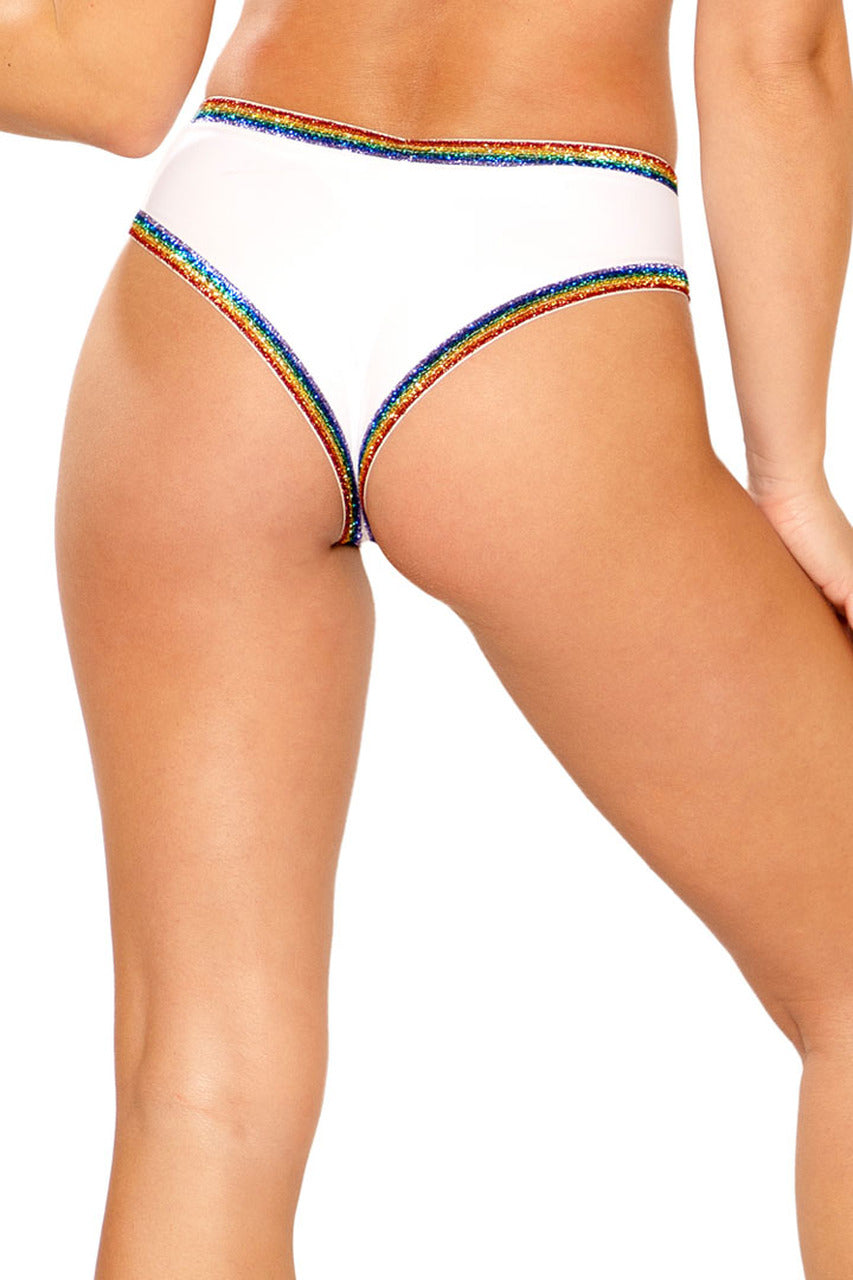 White Rainbow Glitter Elastic Short