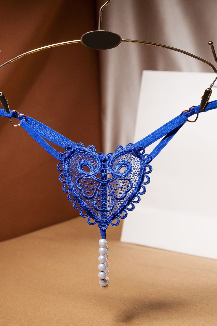 Heart Charm Crotchless Pearl G-String