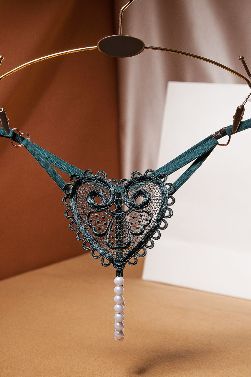 Heart Charm Crotchless Pearl G-String