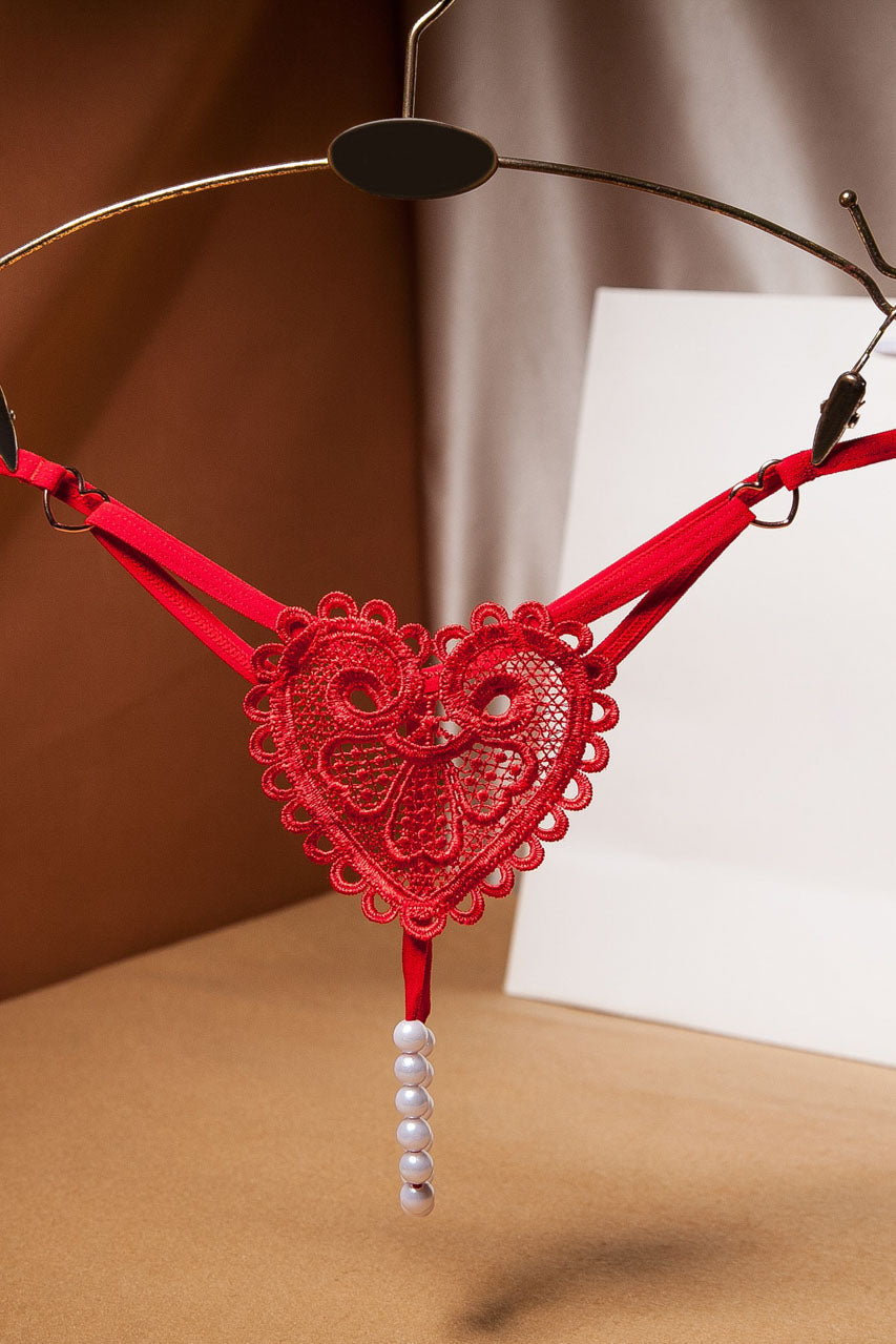 Heart Charm Crotchless Pearl G-String