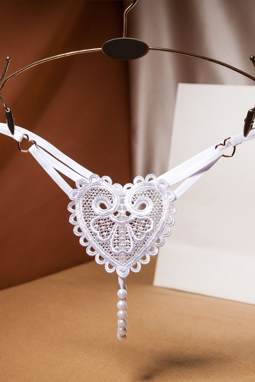 Heart Charm Crotchless Pearl G-String