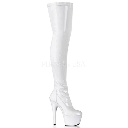 7" Heel White Platform Stretch Thigh Boots*