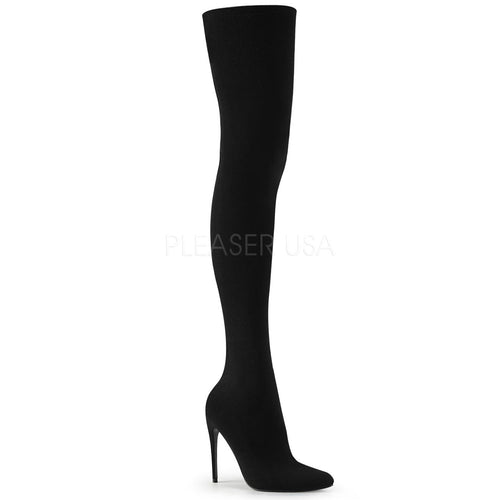 5" Heel Black Stretch Pull-On Thigh High Boots*