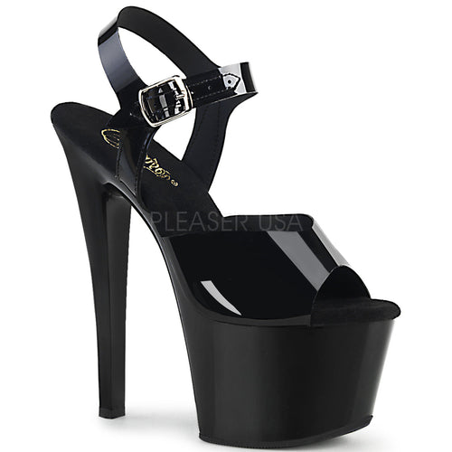 7" Heel Black Ankle Strap Platform Shoes*