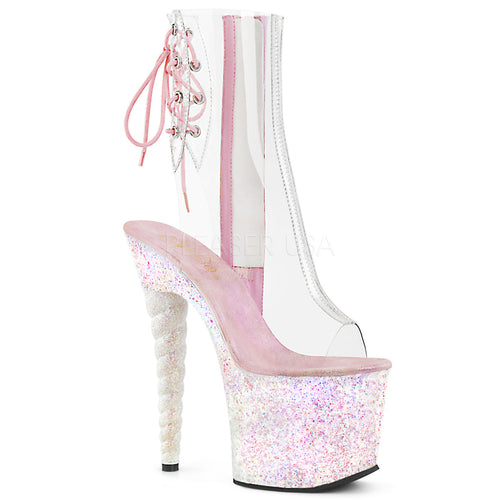 7" Heel Clear-Opal Glitter Unicorn Ankle Booties*