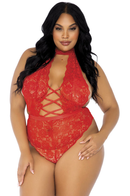 Floral Lace Crotchless Teddy