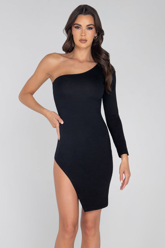 Single Shoulder Split Bodycon Dress