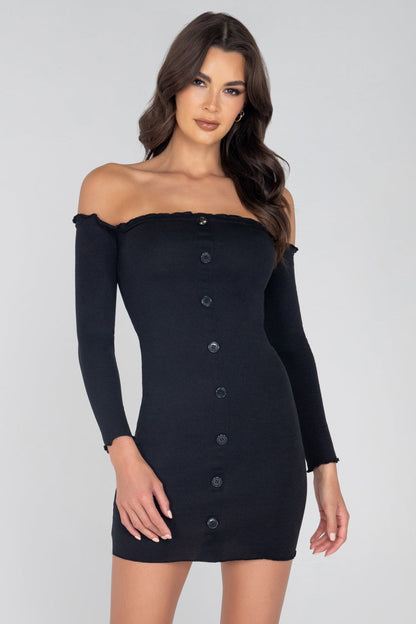 Ribbed Off the Shoulder Mini Dress