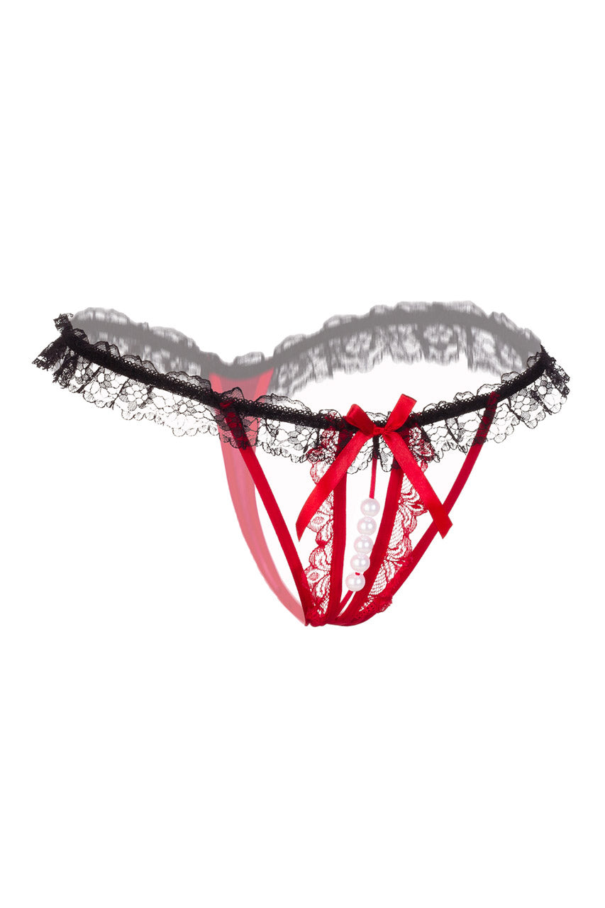 Flirty Ruffled Crotchless Pearl Thong