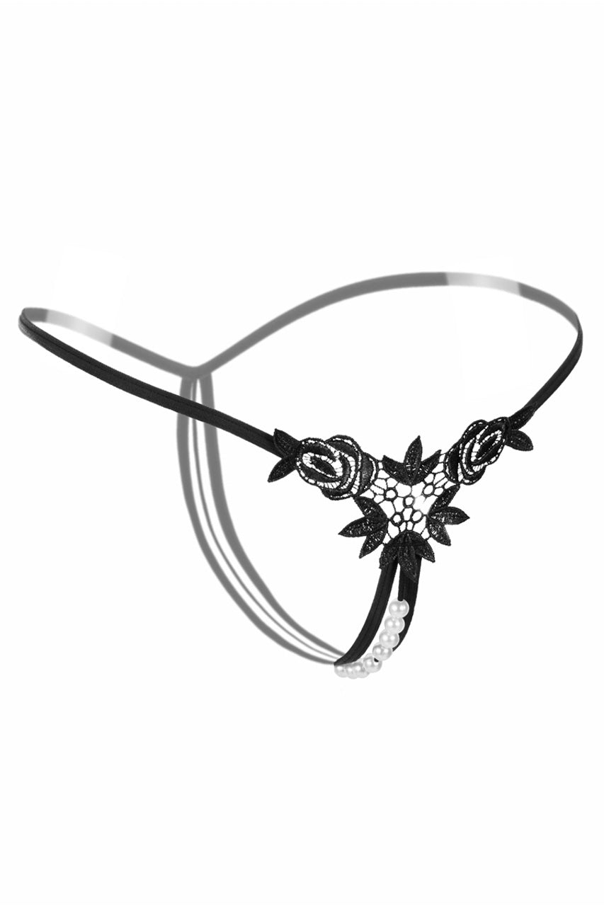 Embroidered Roses Pearl Thong