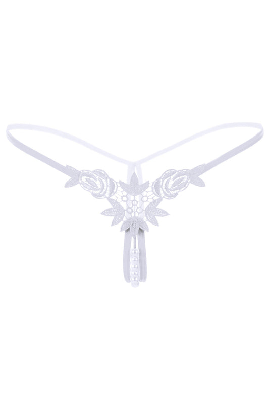 Embroidered Roses Bridal Pearl Thong
