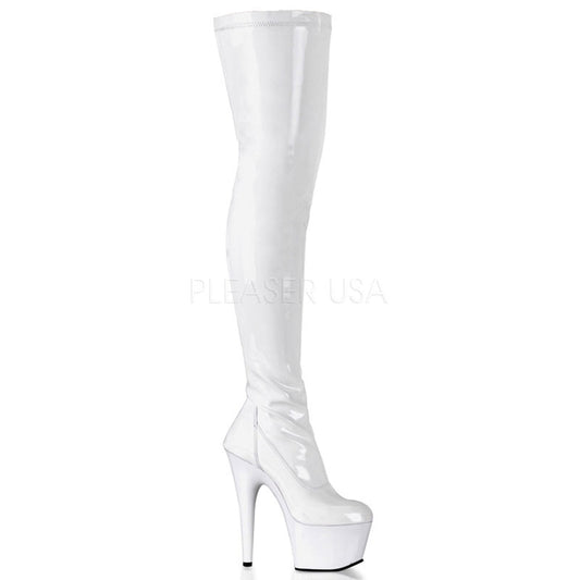 7" Heel White Platform Stretch Thigh Boots*