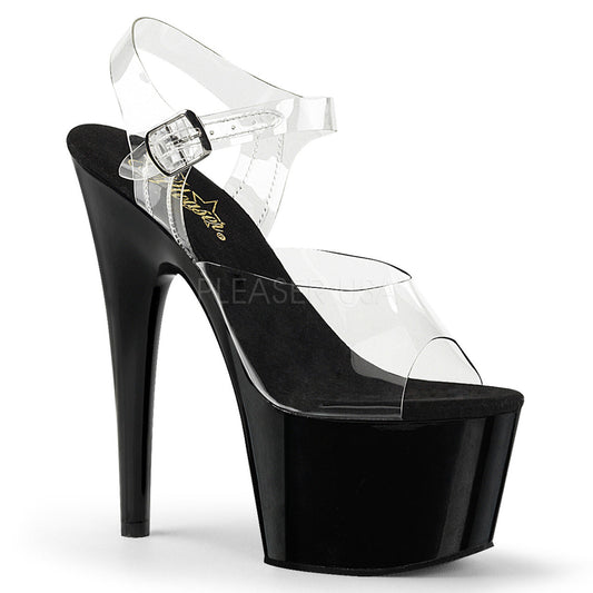 7" Clear-Black Ankle Strap High Heels W- Platform*