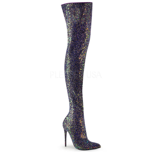 5" Heel Black Glitter Thigh High Boots*