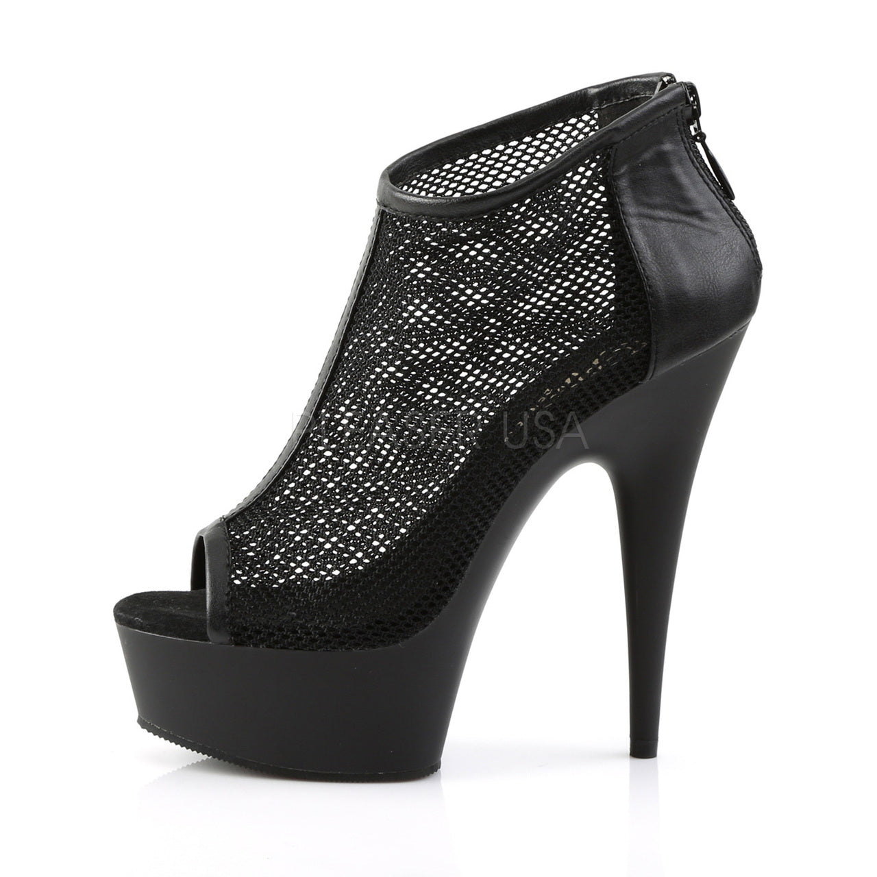 6" Heel Black Peep Toe Faux Leather*