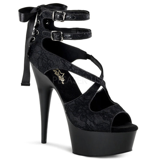 6" Black Criss-Cross Ankle Strap Sandal Shoes*