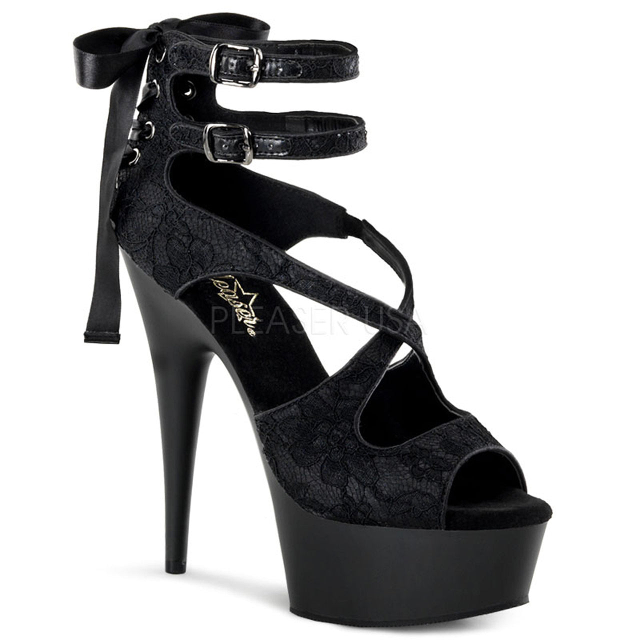 6" Black Criss-Cross Ankle Strap Sandal Shoes*