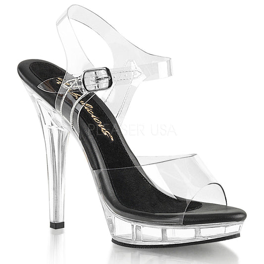 5" Heel Clear-Black Platform Ankle Strap Sandal