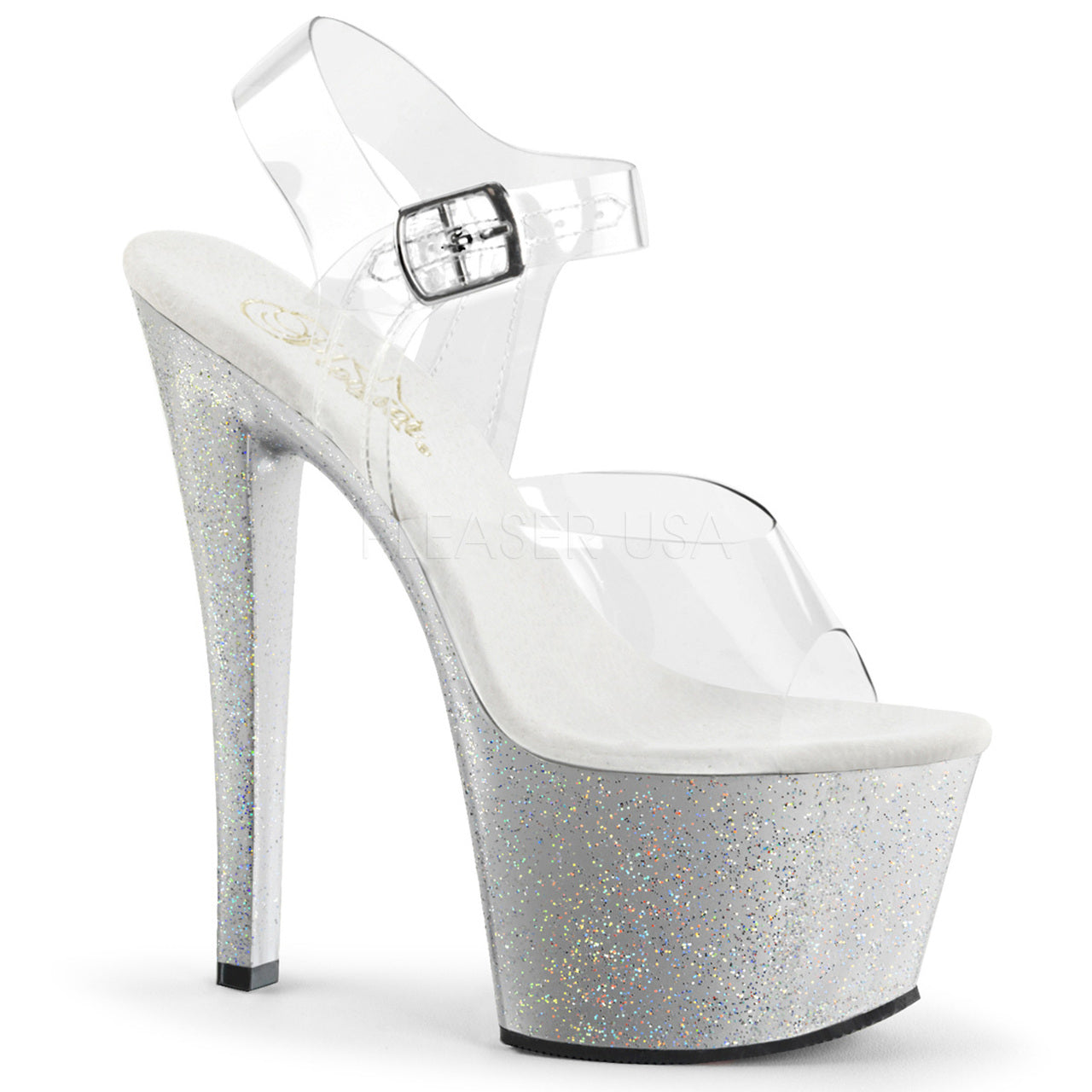 Clear-Silver 7" Glitter Pumps*