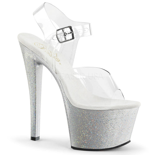 Clear-Silver 7" Glitter Pumps*