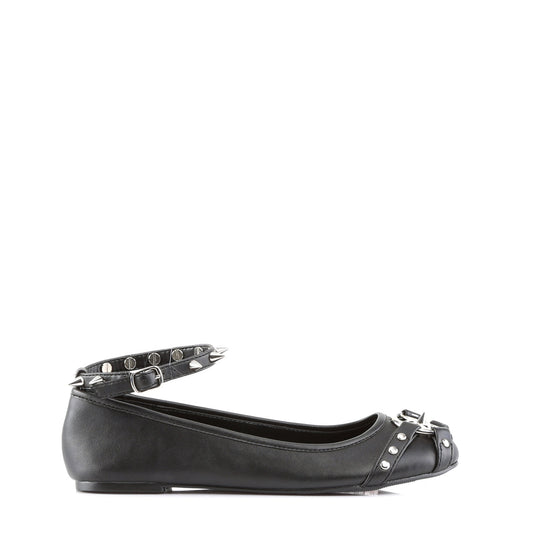 Black Vegan Leather Flats W- Buckle &amp; Spikes*
