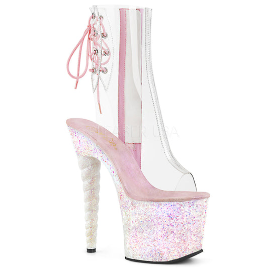7" Heel Clear-Opal Glitter Unicorn Ankle Booties*